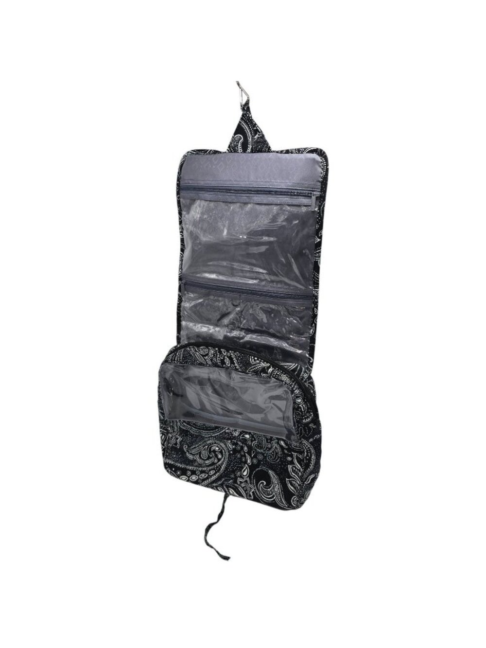 Vera Bradley Hanging Travel Organizer Black & White Paisley Print With Clear Poc